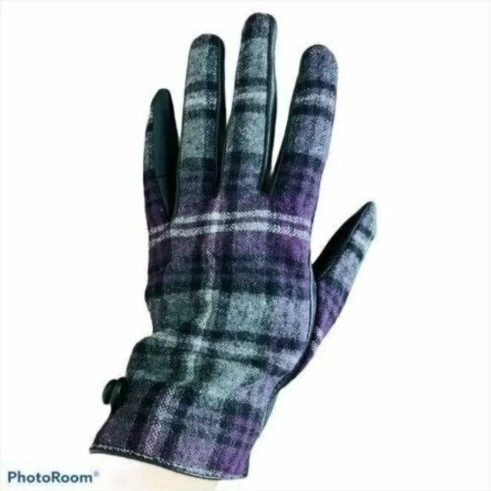 Leather and Tartan Gloves Sz M
